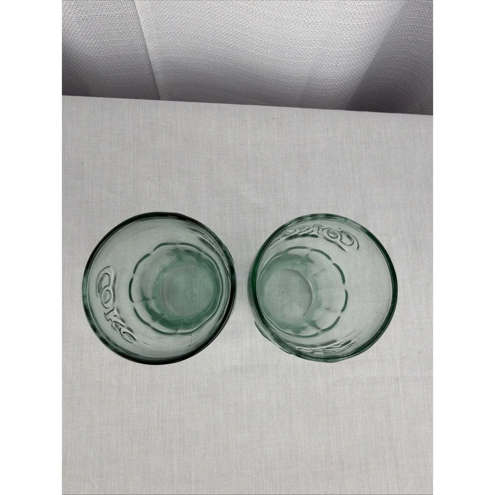 Mini Coca Cola Glasses Set Of 2 Green Stamped IG Vintage Juice Shot 4 1/2